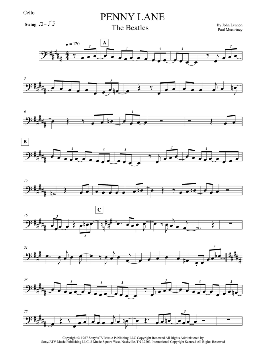 Penny Lane Cello Solo scores gallery preview page 1