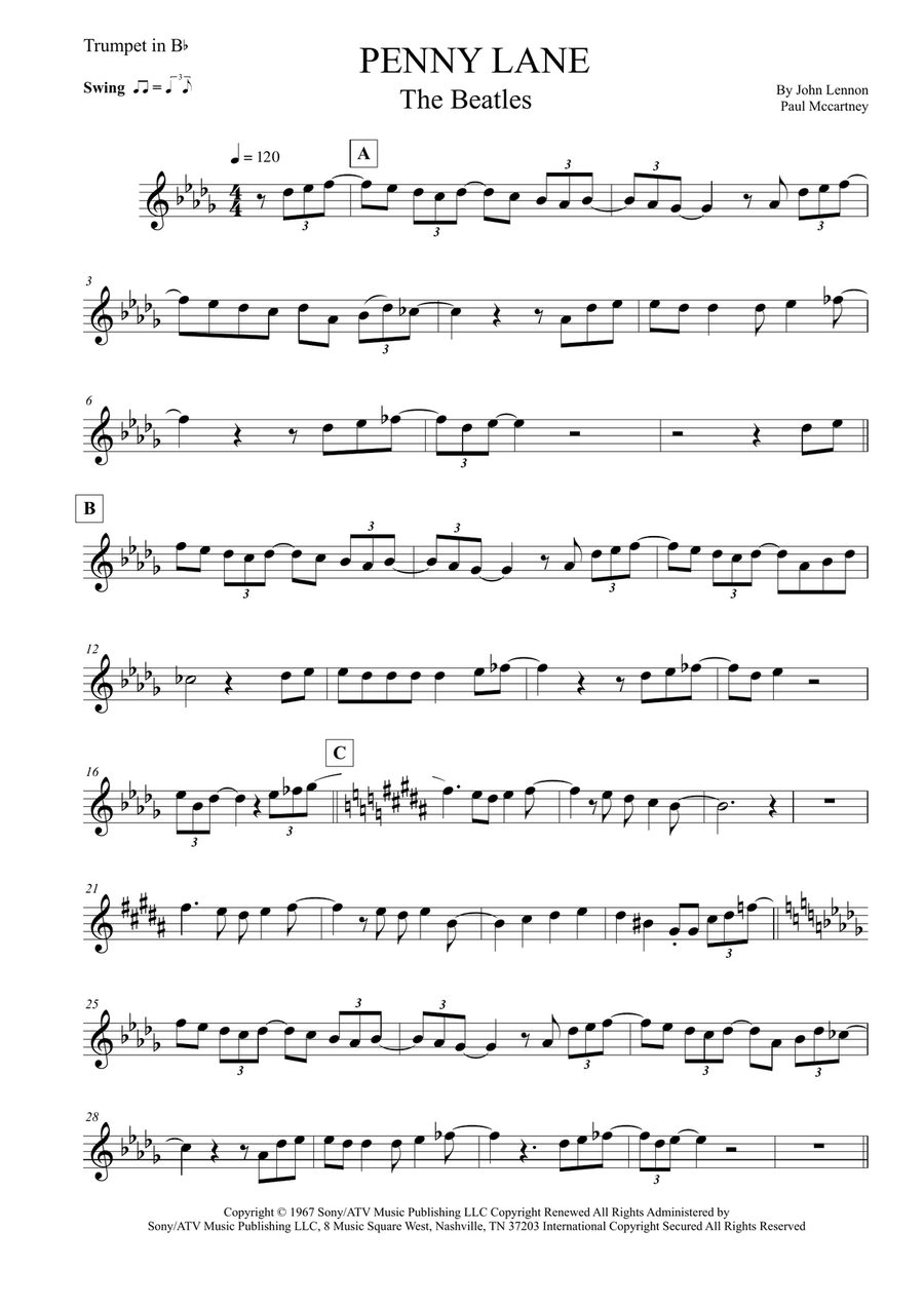 Penny Lane B-Flat Trumpet scores gallery preview page 1