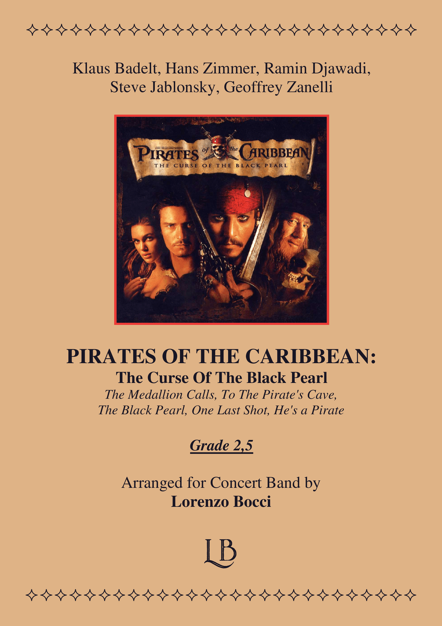 Medley: The Medallion Calls with To The Pirate's Cave!, The Black Pearl, One Last Shot, and He's ... Concert Band scores gallery preview page 1