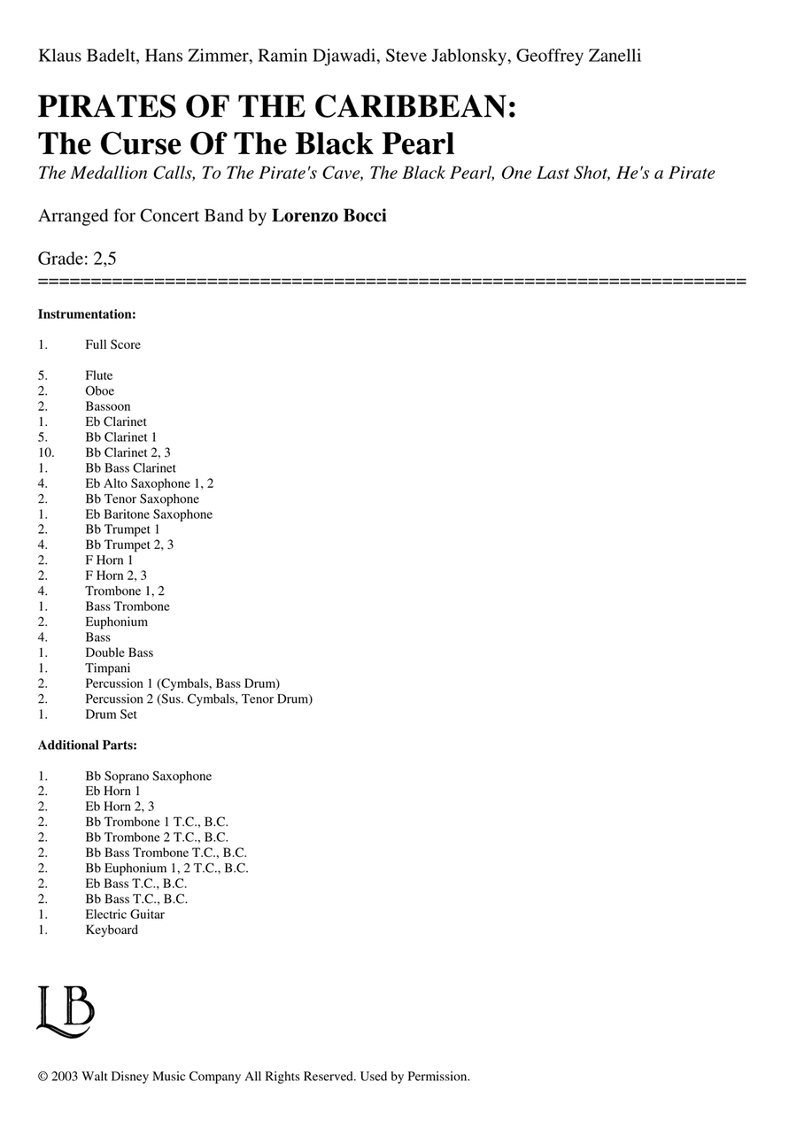Medley: The Medallion Calls with To The Pirate's Cave!, The Black Pearl, One Last Shot, and He's ... Concert Band scores gallery preview page 2