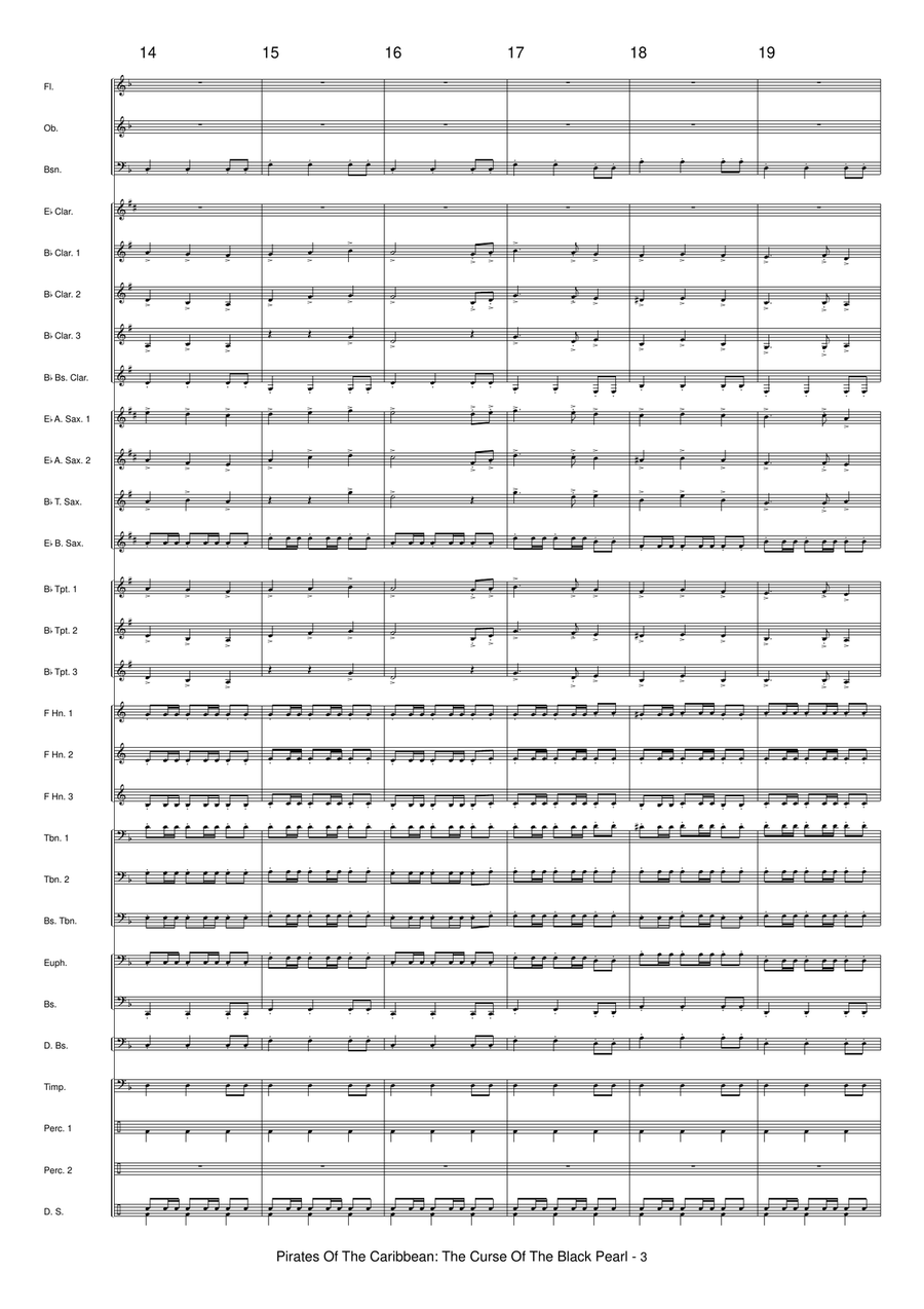 Medley: The Medallion Calls with To The Pirate's Cave!, The Black Pearl, One Last Shot, and He's ... Concert Band scores gallery preview page 5