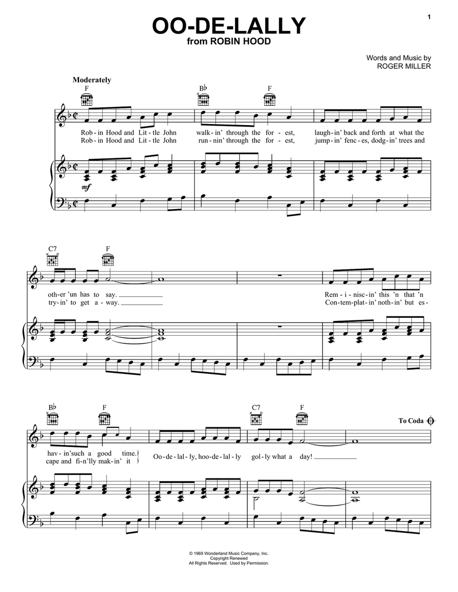 Oo-De-Lally (from Robin Hood) Piano, Vocal, Guitar scores gallery preview page 1