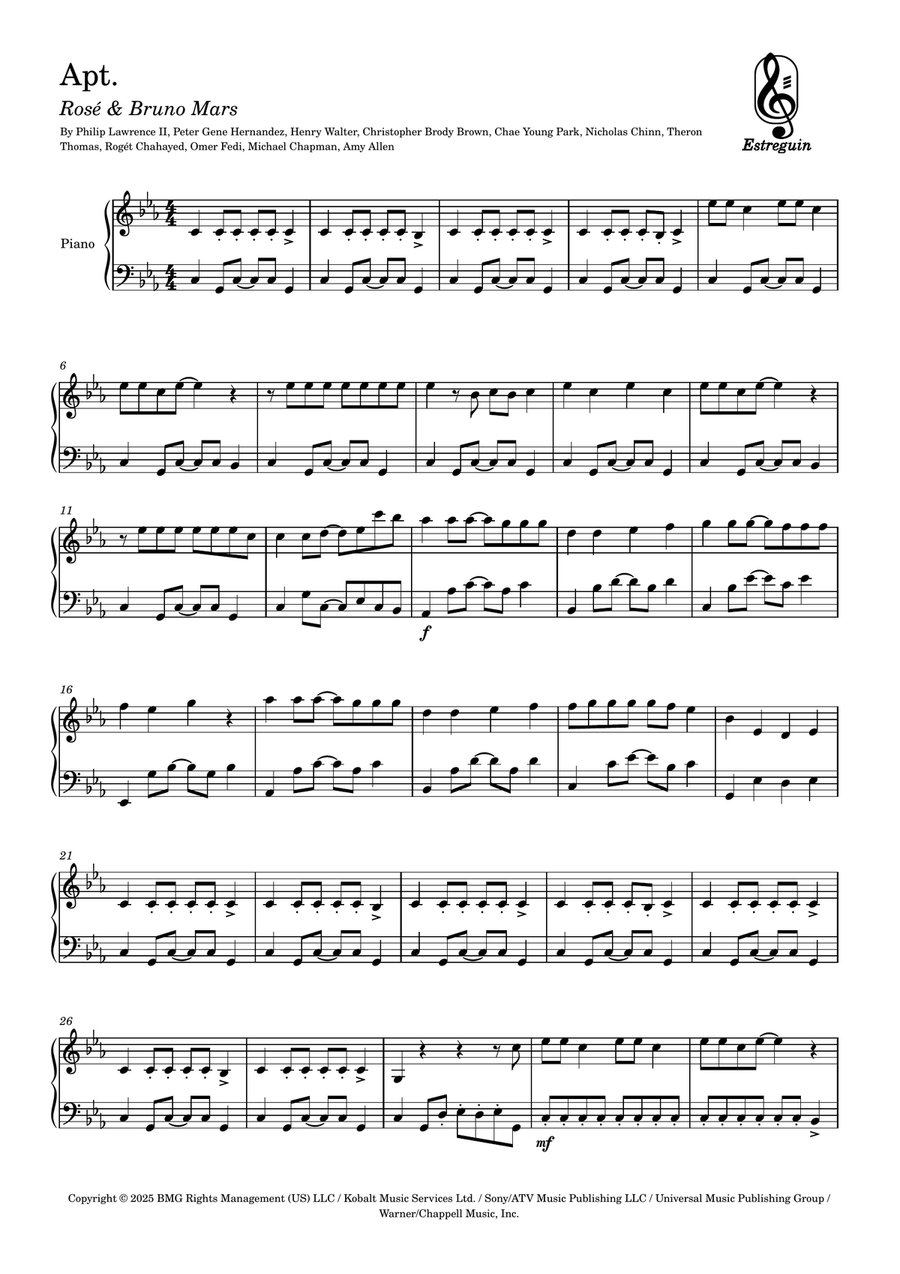 Apt. Easy Piano scores gallery preview page 1