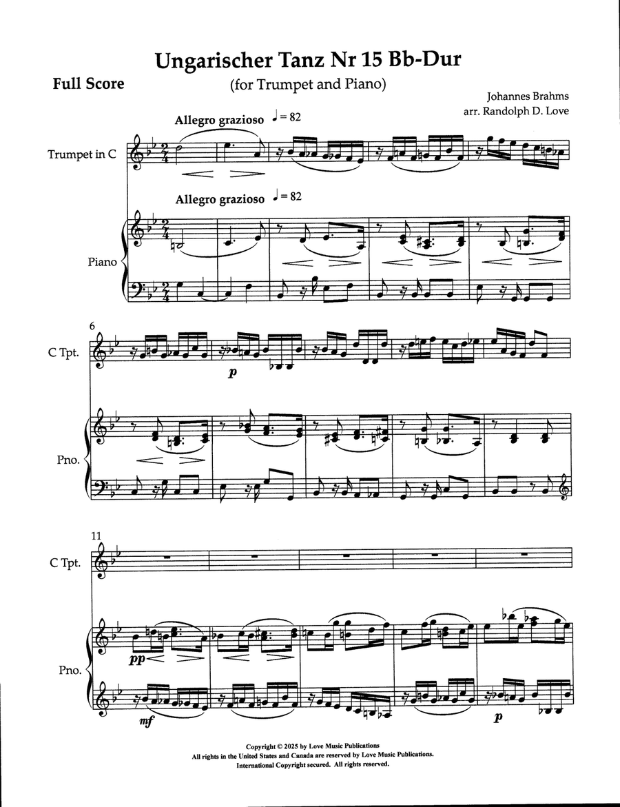 Ungarischer Tanz (Hungarian Dance) Nr 15 Bb-Dur C Trumpet scores gallery preview page 1
