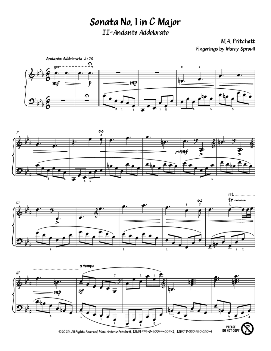 Sonata No. 1 in C Major (II-Andante Addolorato) Piano Method scores gallery preview page 4
