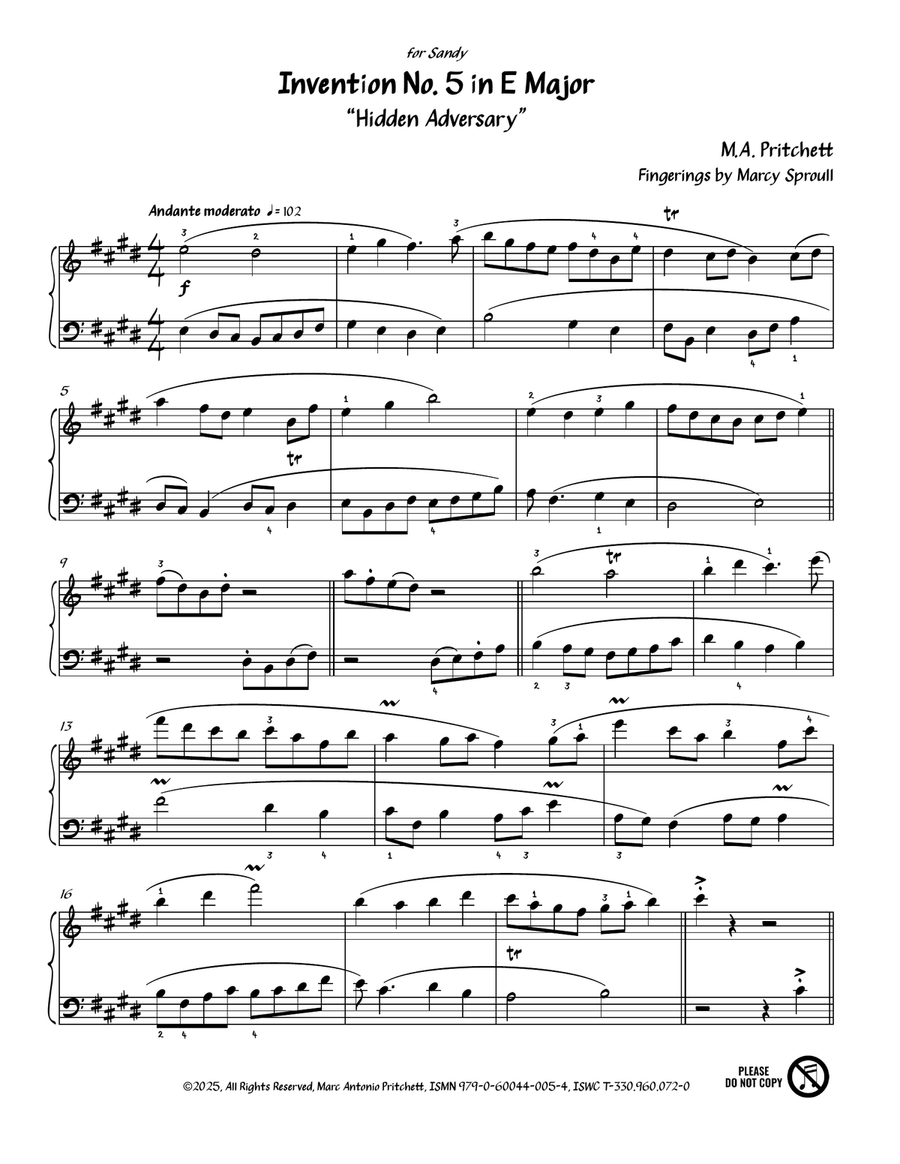 Invention No. 5 in E Major Piano Method scores gallery preview page 4