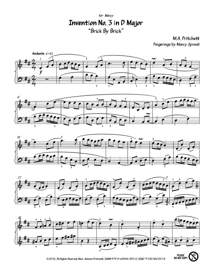 Invention No. 3 in D Major Piano Method scores gallery preview page 4