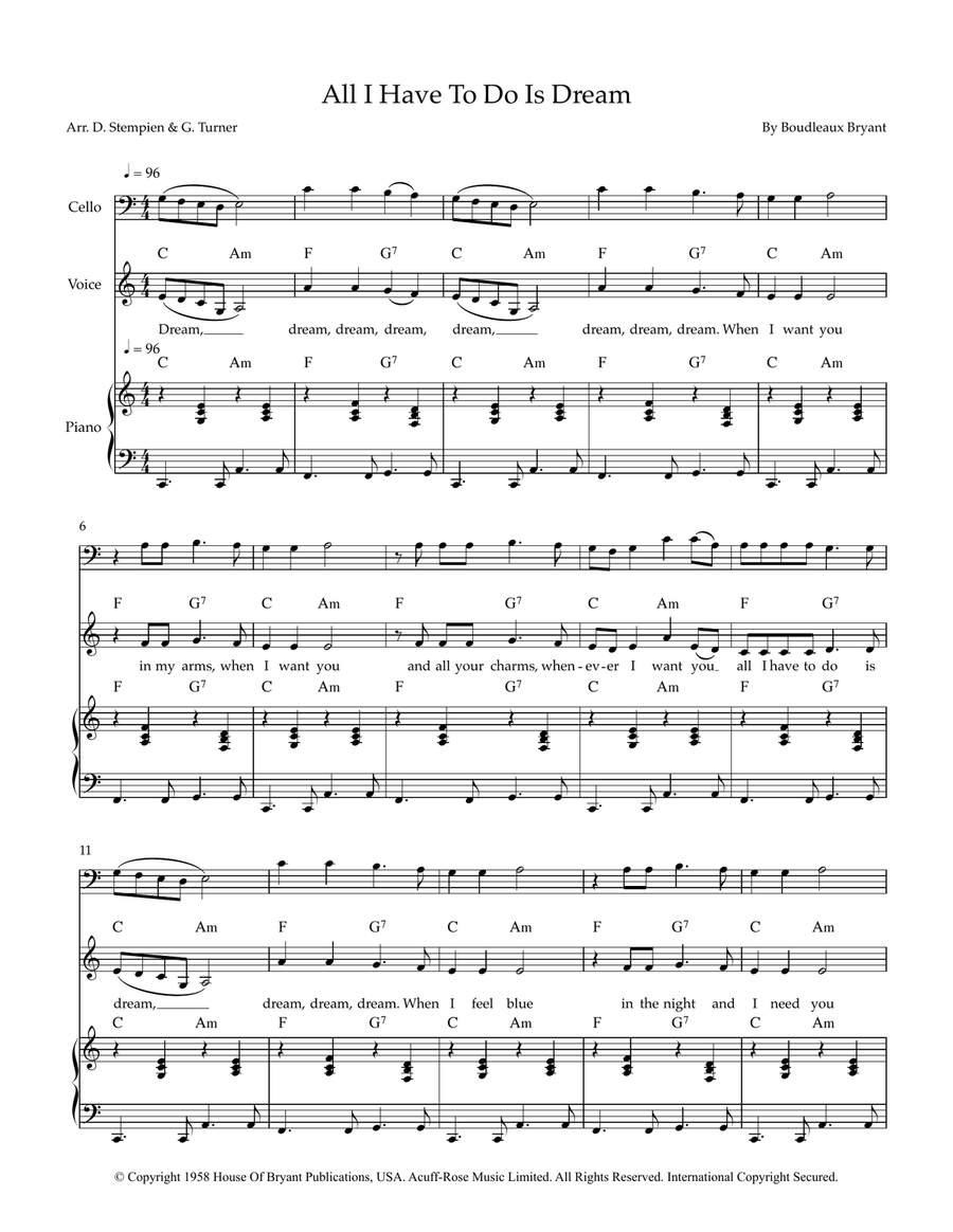 All I Have To Do Is Dream Piano, Vocal scores gallery preview page 1