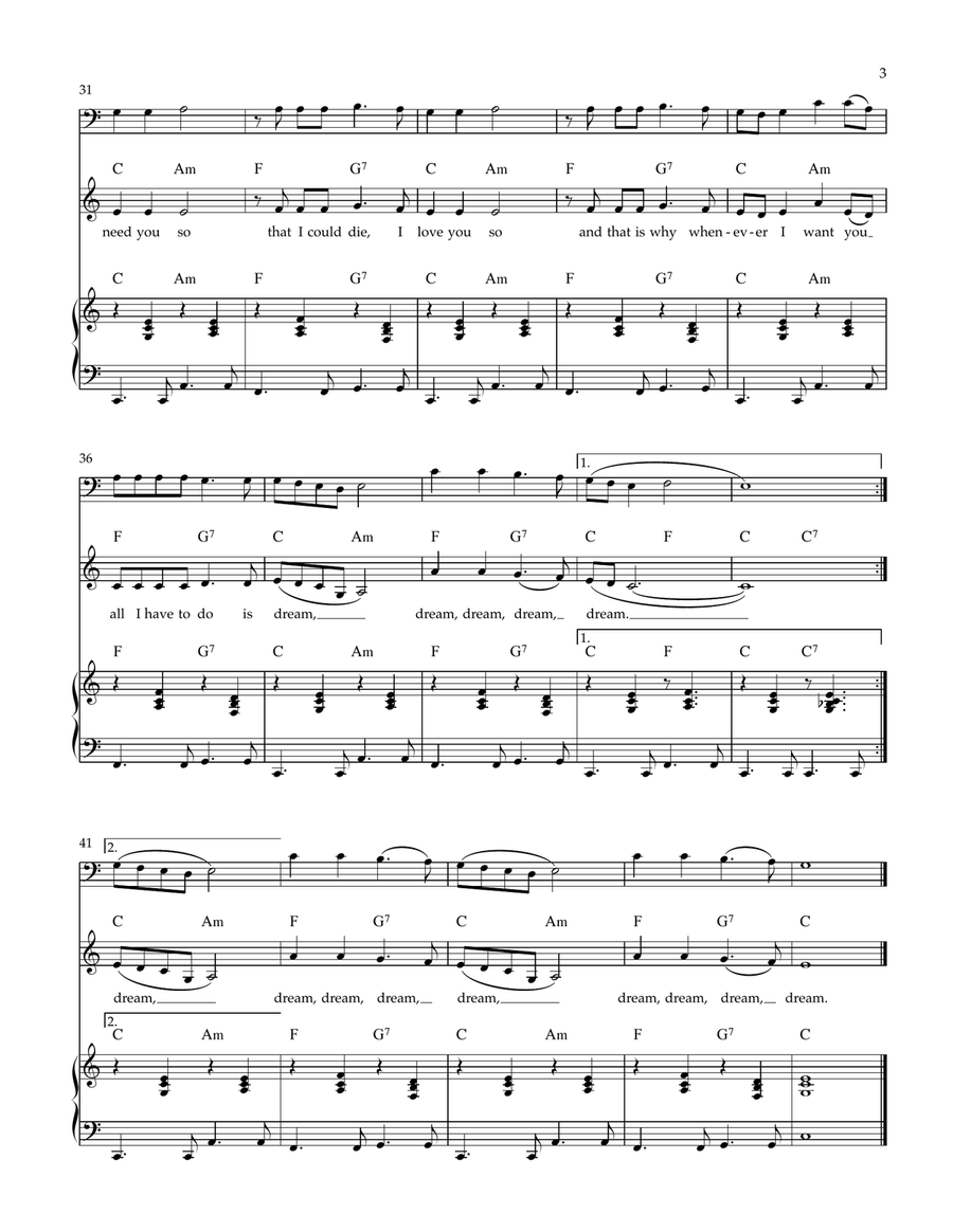 All I Have To Do Is Dream Piano, Vocal scores gallery preview page 3