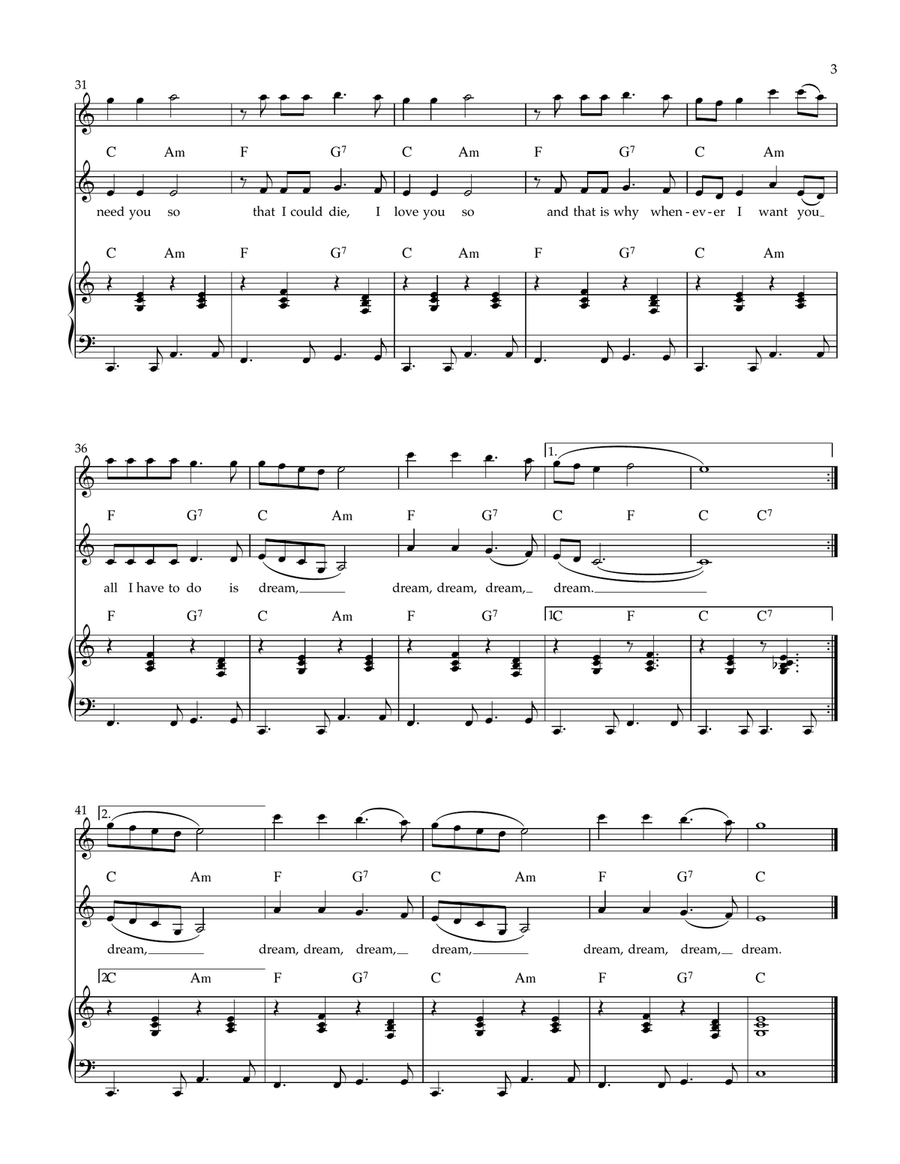 All I Have To Do Is Dream Small Ensemble scores gallery preview page 3