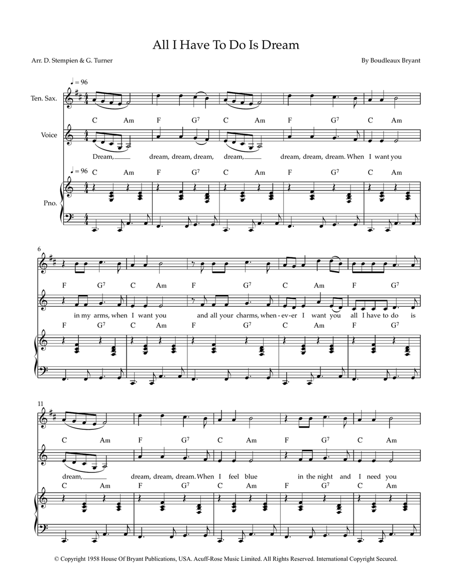 All I Have To Do Is Dream Piano, Vocal scores gallery preview page 1
