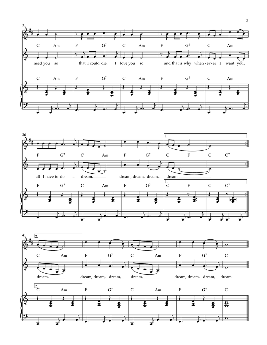 All I Have To Do Is Dream Piano, Vocal scores gallery preview page 3