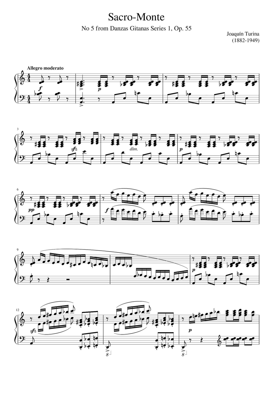 Sacro-Monte - No 5 from Danzas Gitanas Op. 55 - Joaquín Turina Piano Solo scores gallery preview page 1
