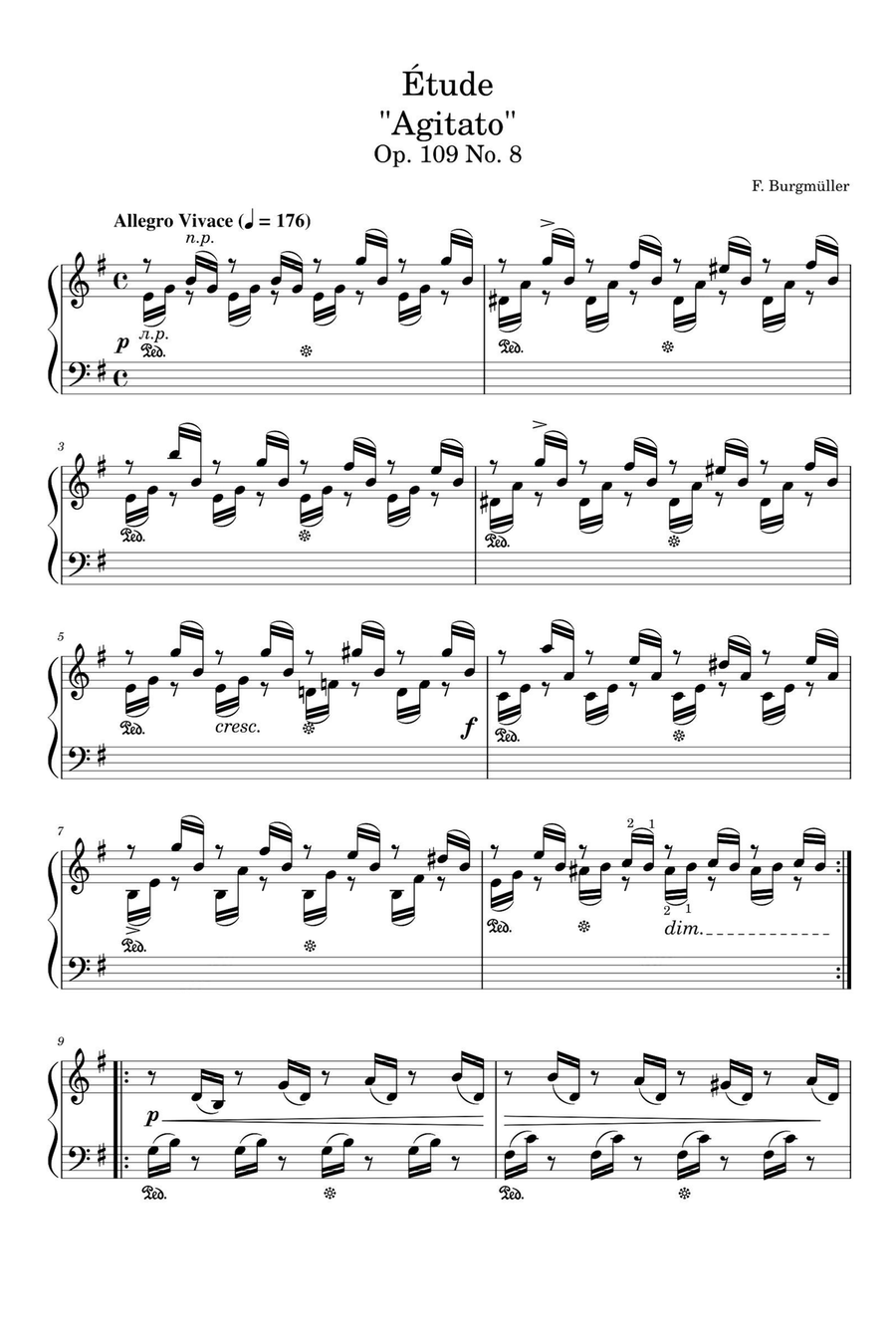 Étude Op. 109 No. 8 Agitato - Friedrich Burgmüller Piano Solo scores gallery preview page 1