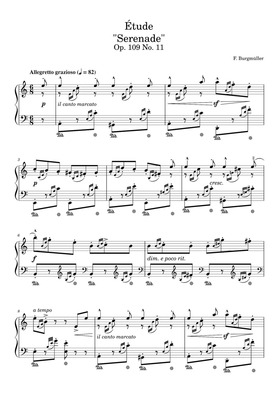 Étude Op. 109 No. 11 Serenade - Friedrich Burgmüller Piano Solo scores gallery preview page 1