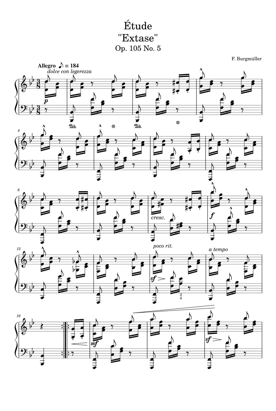 Étude Op. 105 No. 5 Extase - Friedrich Burgmüller Piano Solo scores gallery preview page 1