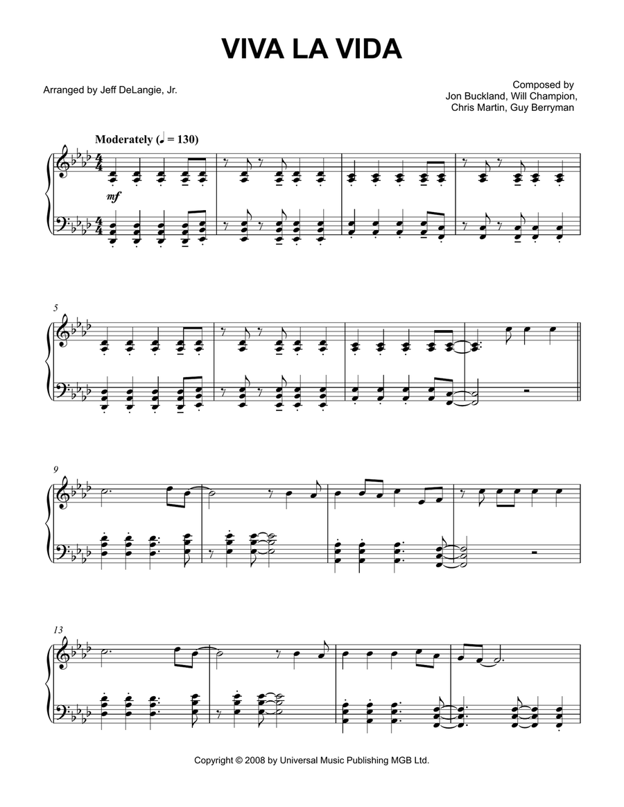 Viva La Vida Viva La Vida Piano Solo scores gallery preview page 1