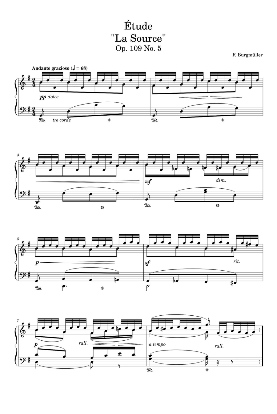 Étude Op. 109 No. 5 La Source - Friedrich Burgmüller Piano Solo scores gallery preview page 1