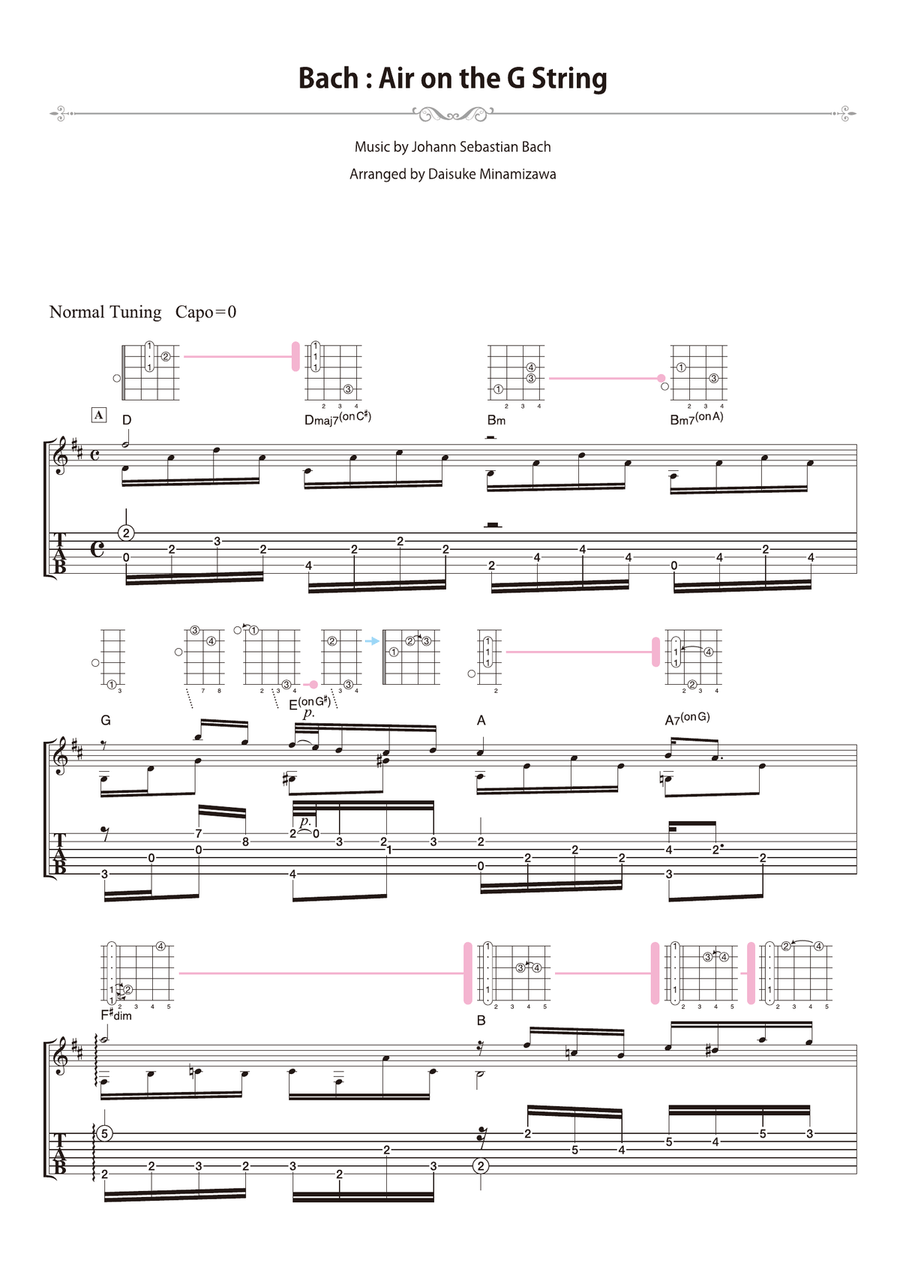 Bach : Air on the G String [for solo acoustic guitar] Acoustic Guitar scores gallery preview page 1