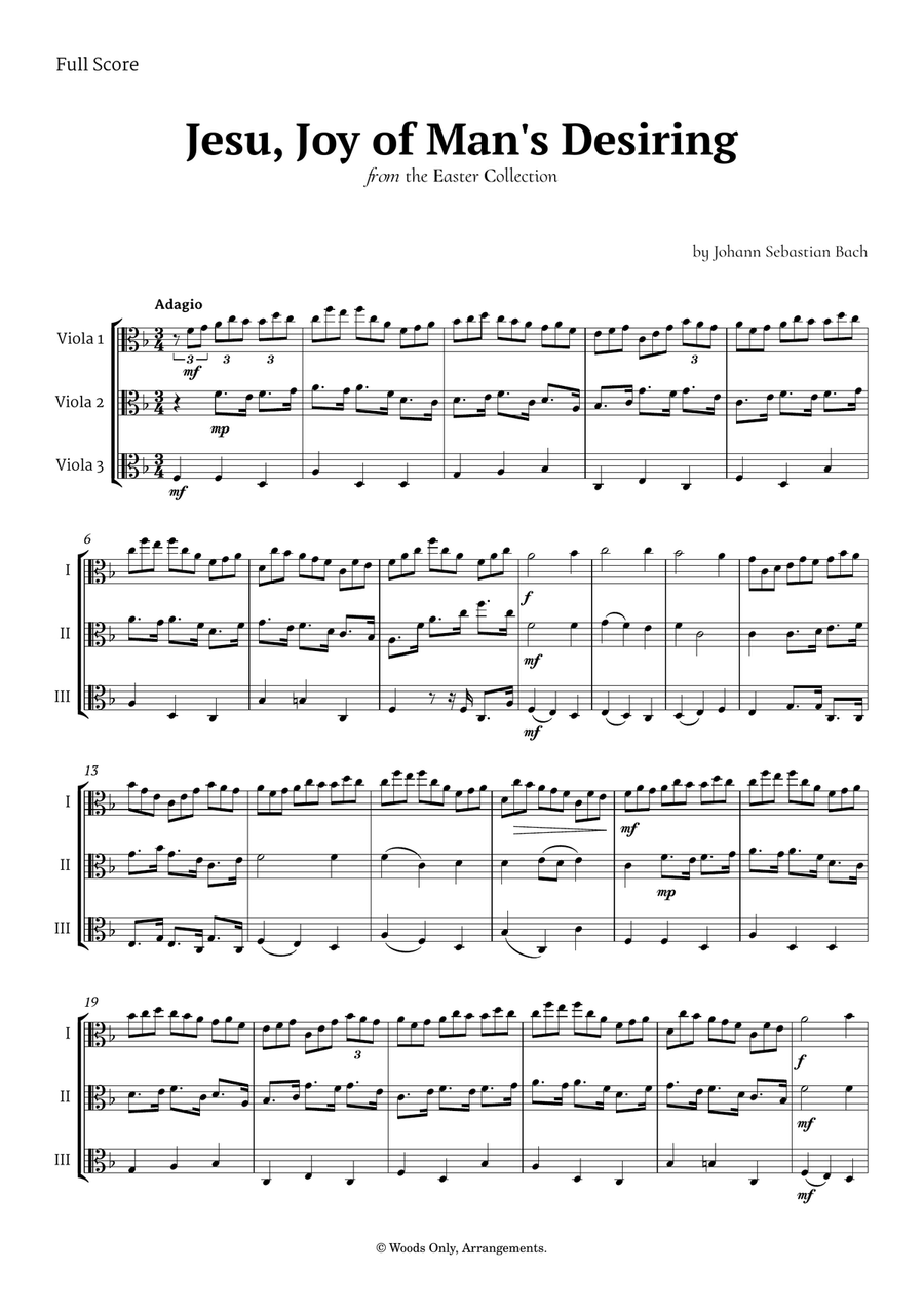 Jesu, Joy of Man's Desiring by Bach for Viola Trio String Trio scores gallery preview page 1