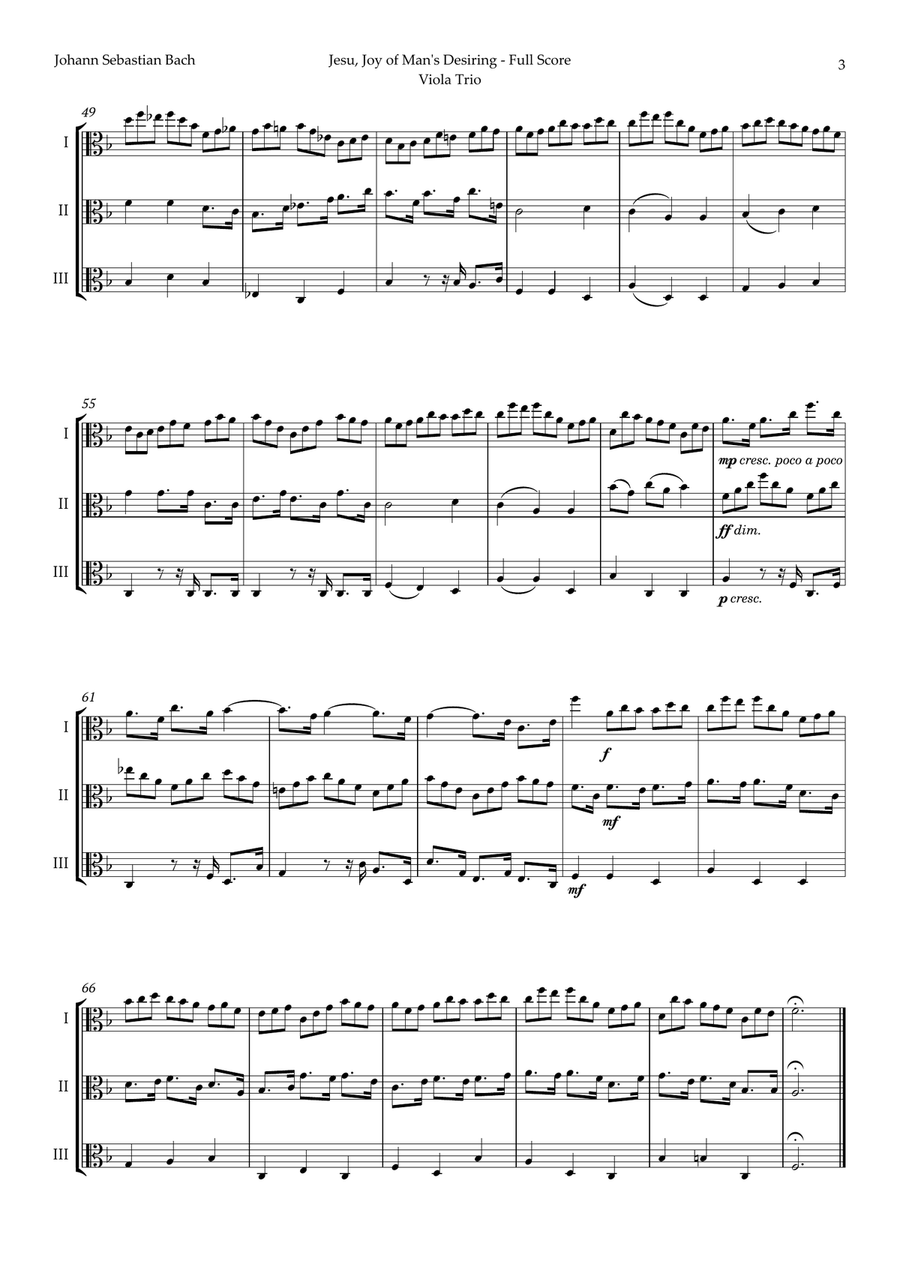 Jesu, Joy of Man's Desiring by Bach for Viola Trio String Trio scores gallery preview page 3