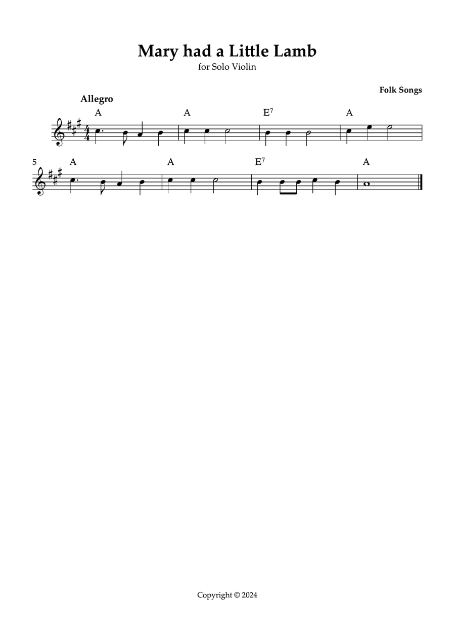 Mary had a Little Lamb Mary had a Little Lamb Violin Solo scores gallery preview page 1