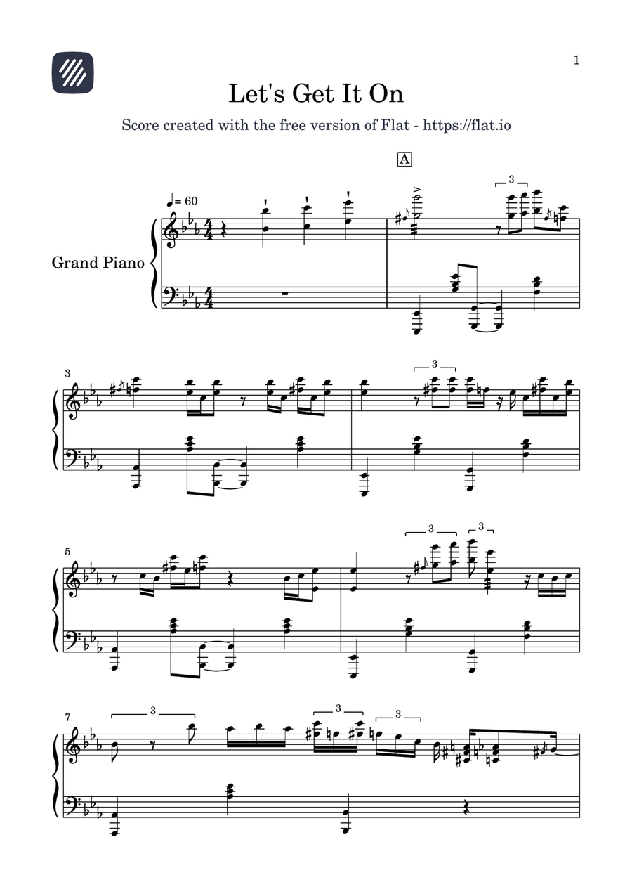 Let's get it On Piano Solo scores gallery preview page 1