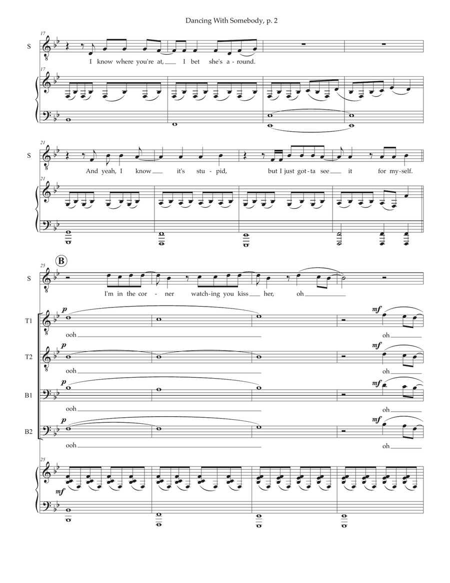 Medley: Dancing On My Own with I Wanna Dance With Somebody TTBB scores gallery preview page 2