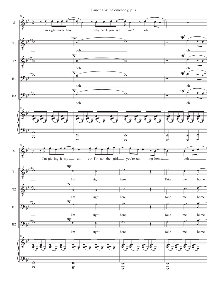 Medley: Dancing On My Own with I Wanna Dance With Somebody TTBB scores gallery preview page 3