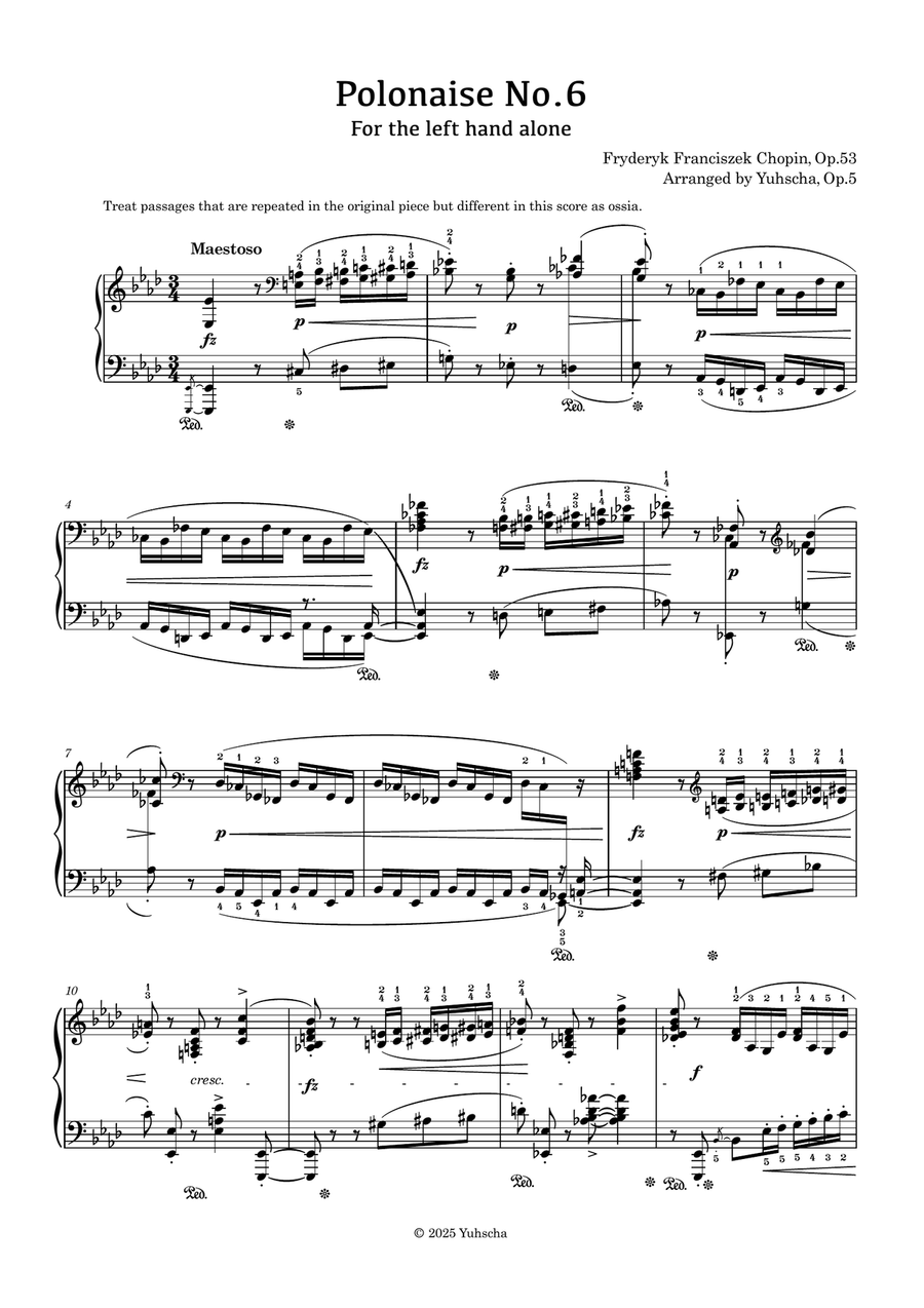 Polonaise No.6 As-Dur - For the left hand alone - Polonaise Heroic - Op.53 - Op.5 Piano Solo scores gallery preview page 1