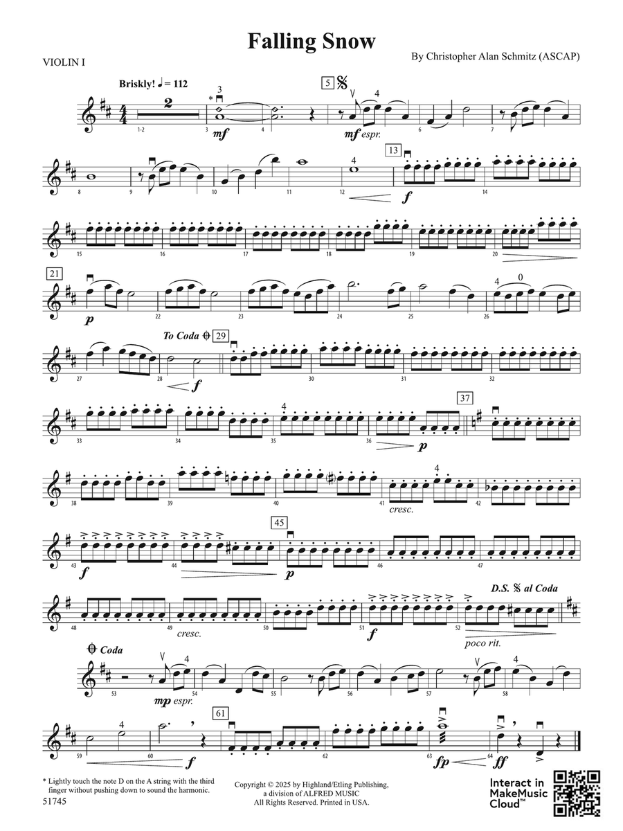 Falling Snow: 1st Violin Falling Snow: 1st Violin Violin scores gallery preview page 1