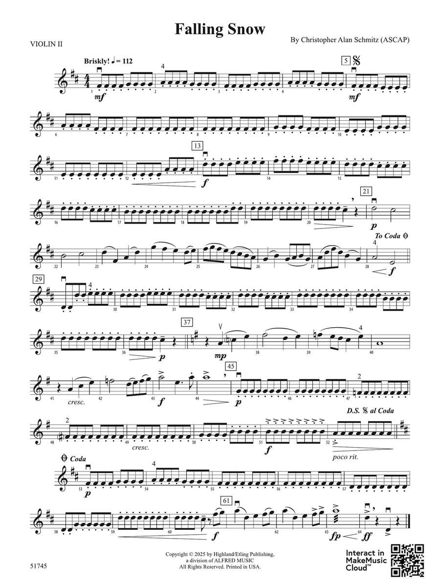 Falling Snow: 2nd Violin Falling Snow: 2nd Violin Violin scores gallery preview page 1
