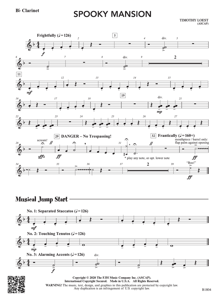Spooky Mansion: B-flat Clarinet B-Flat Clarinet scores gallery preview page 1