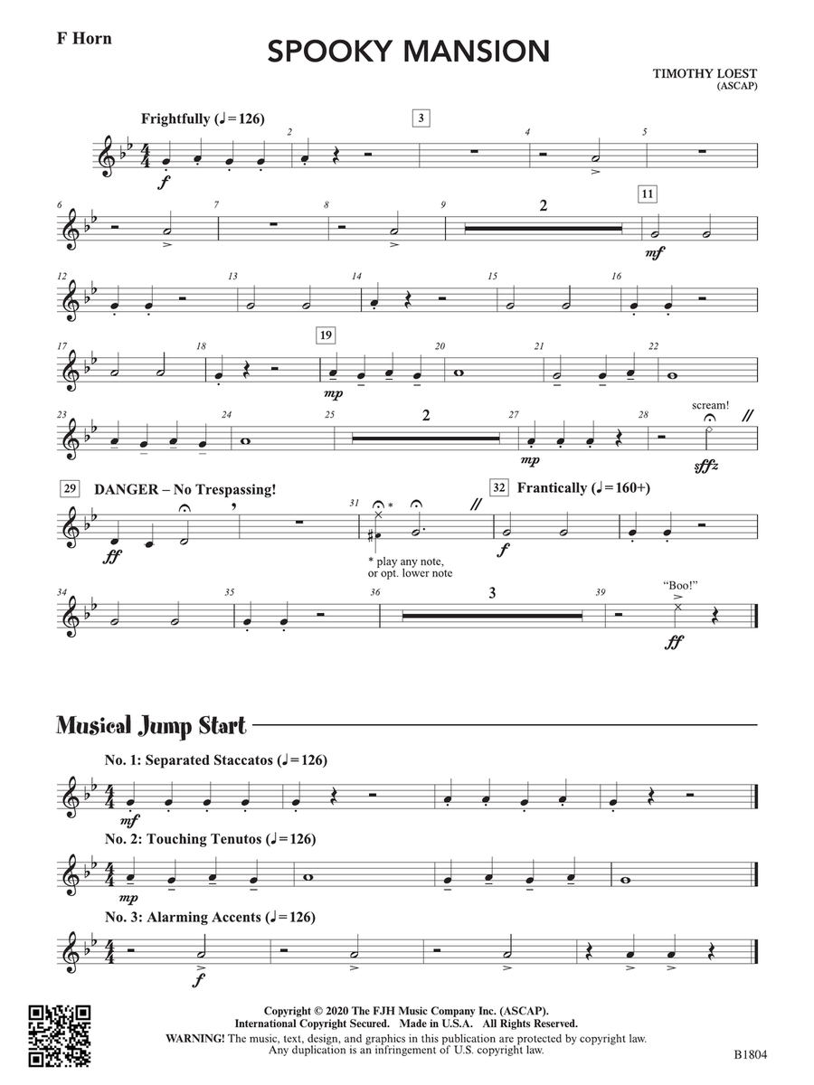 Spooky Mansion: F Horn Spooky Mansion: F Horn Horn scores gallery preview page 1