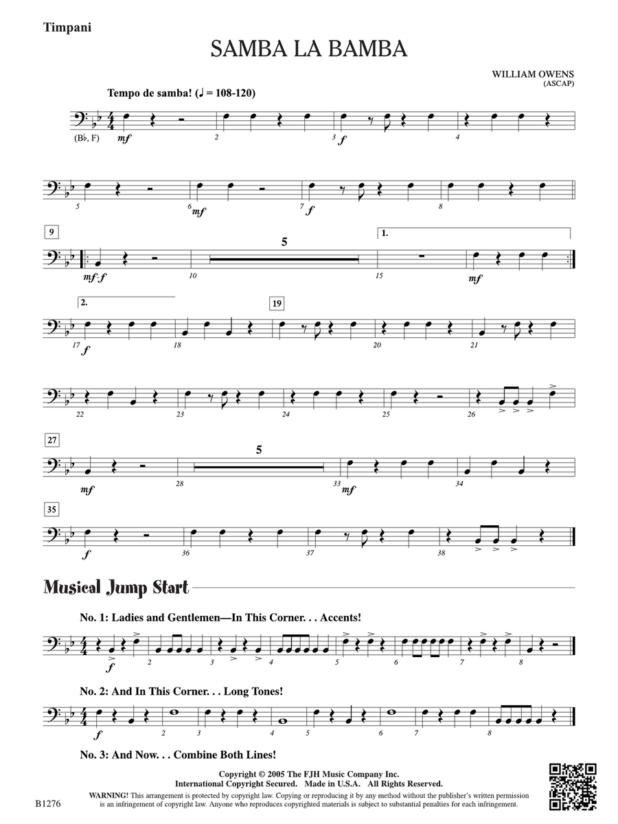 Samba La Bamba: Opt. Timpani Percussion scores gallery preview page 1