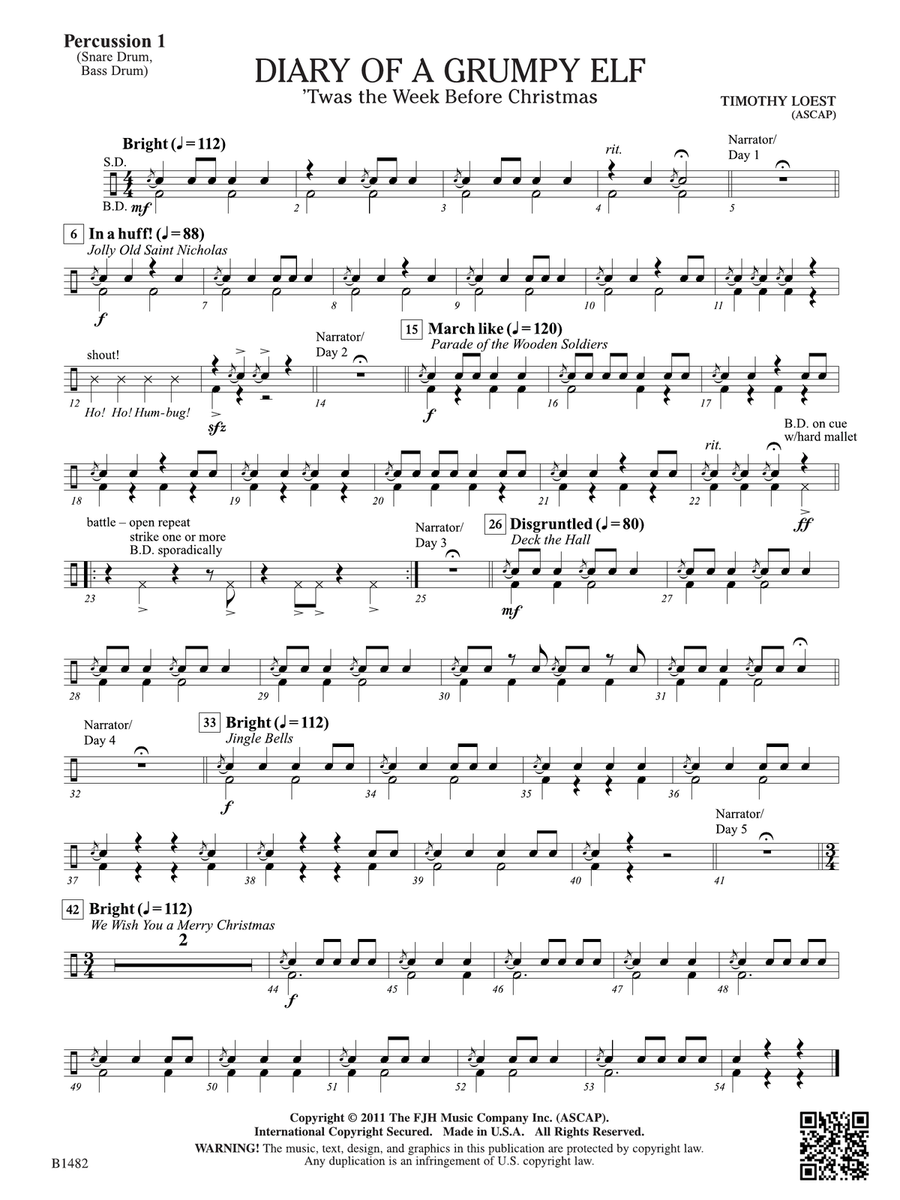 Diary of a Grumpy Elf: Percussion 1 Percussion scores gallery preview page 1