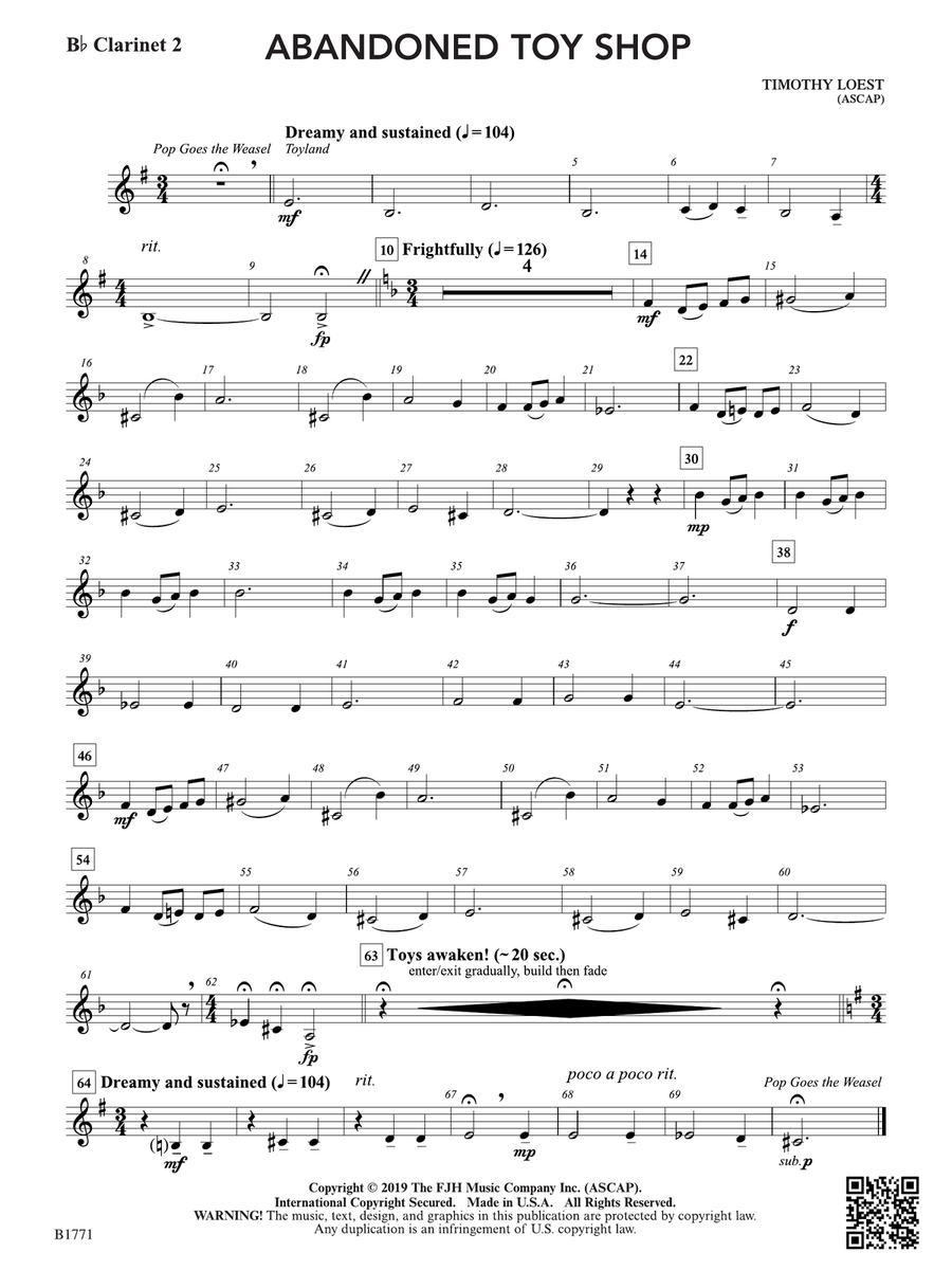 Abandoned Toy Shop: B-flat Clarinet 2 B-Flat Clarinet scores gallery preview page 1
