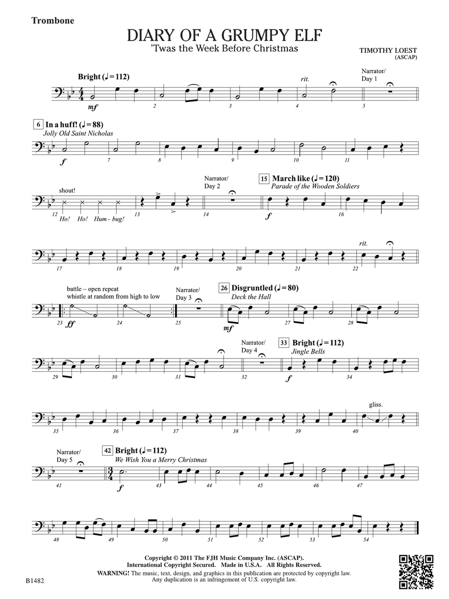 Diary of a Grumpy Elf: Trombone Trombone scores gallery preview page 1