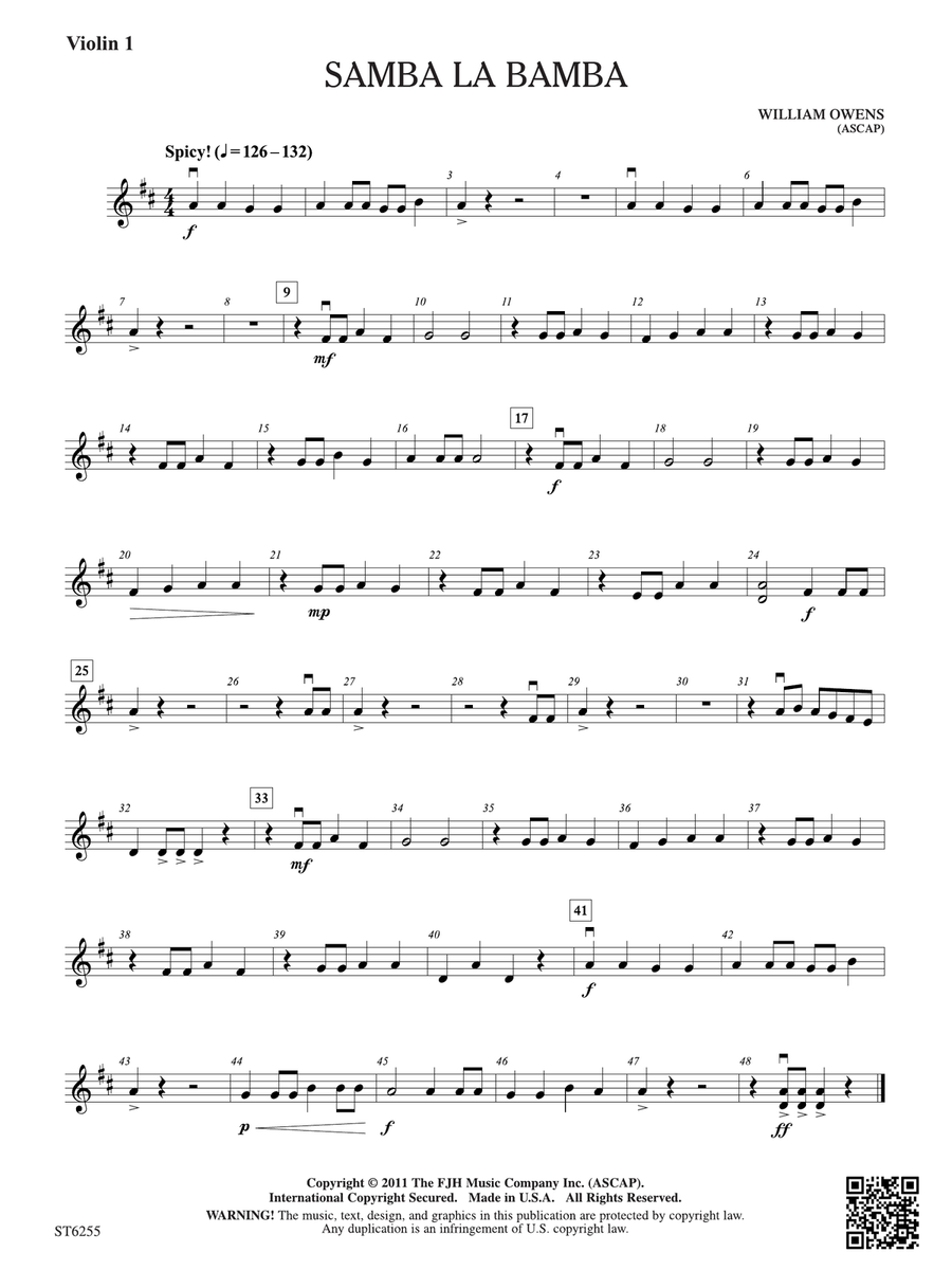 Samba La Bamba: Violin 1 Samba La Bamba: Violin 1 Violin scores gallery preview page 1