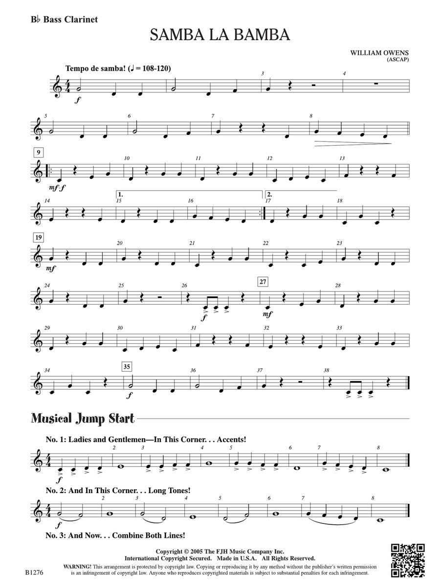 Samba La Bamba: B-flat Bass Clarinet Bass Clarinet scores gallery preview page 1