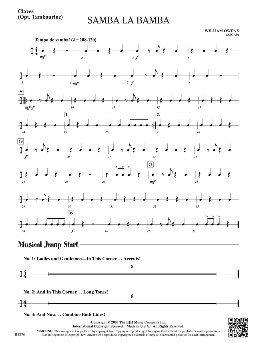 Samba La Bamba: Claves Samba La Bamba: Claves Part scores gallery preview page 1