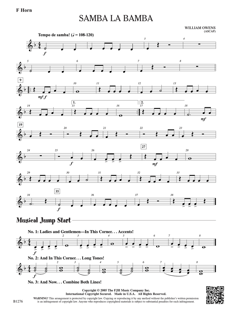 Samba La Bamba: F Horn Samba La Bamba: F Horn Horn scores gallery preview page 1