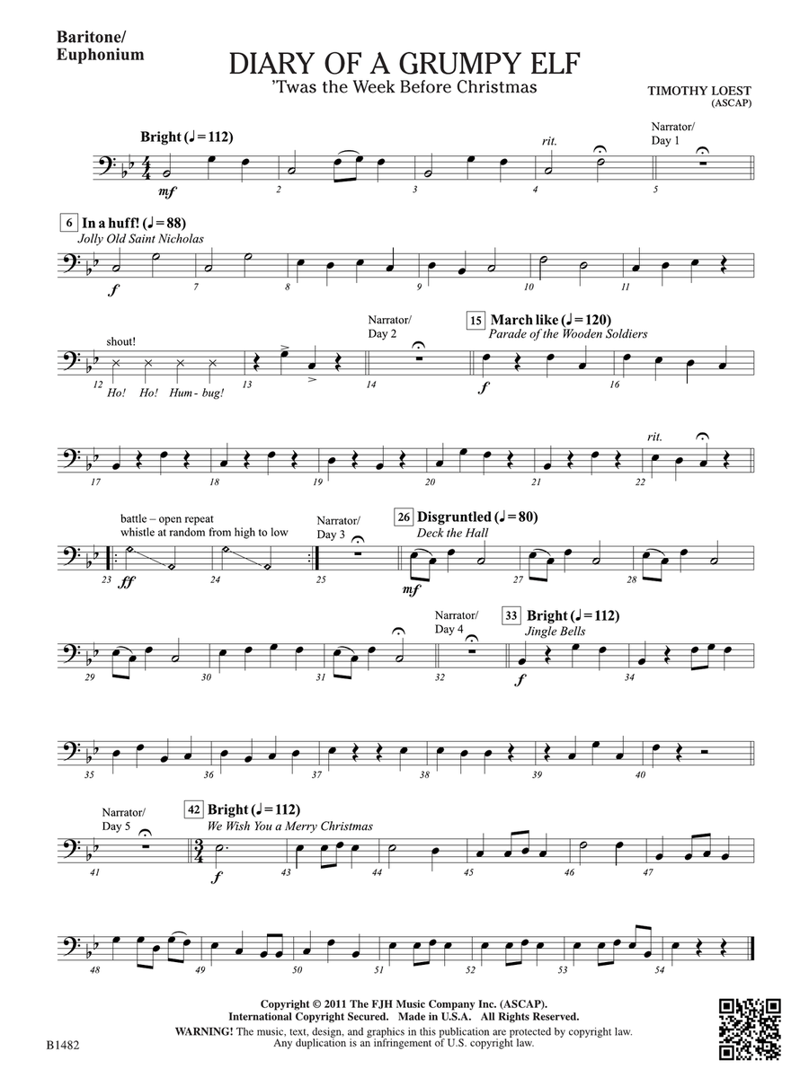 Diary of a Grumpy Elf: Baritone/Euphonium Baritone Horn scores gallery preview page 1