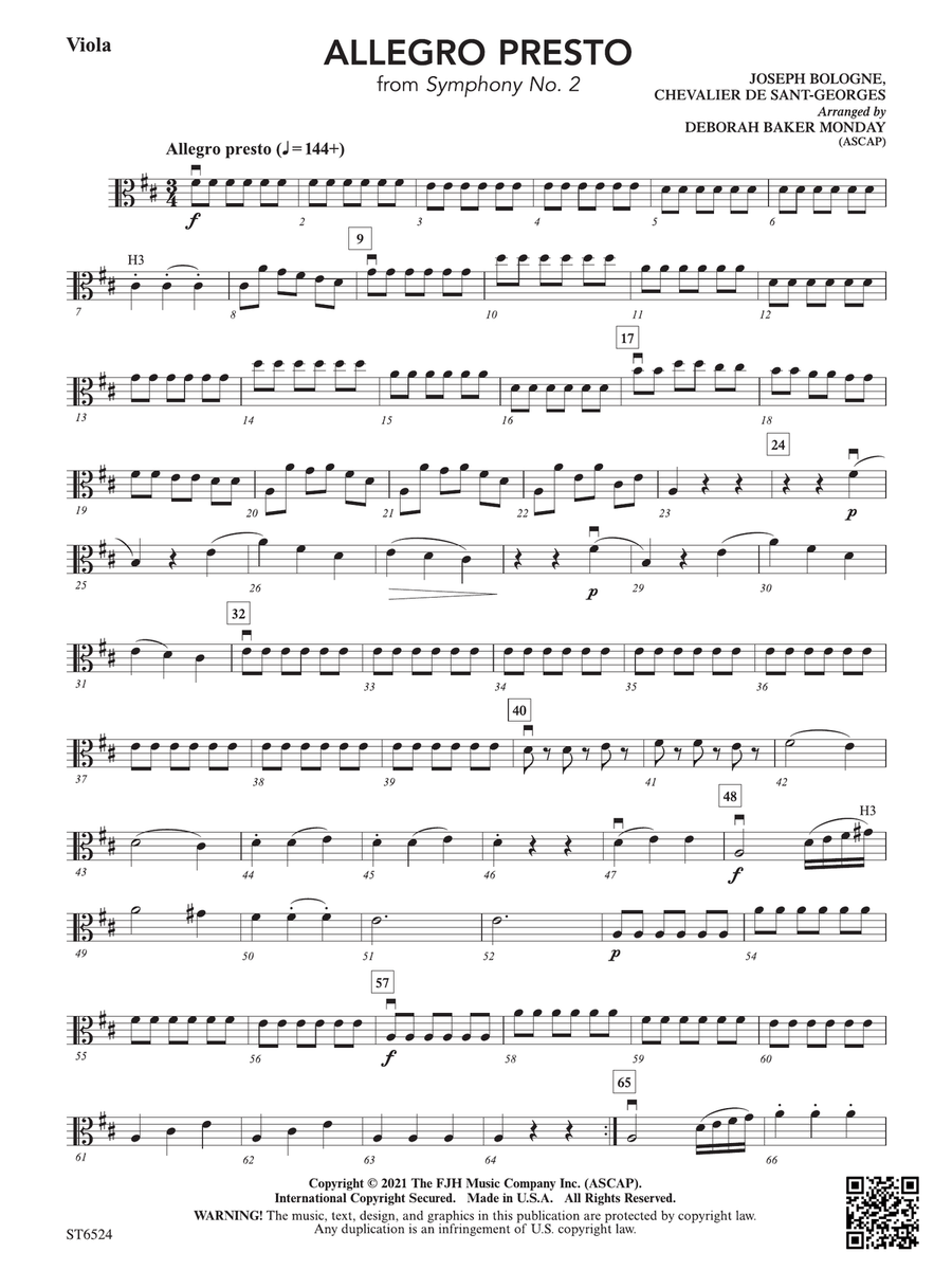 Allegro Presto (From Symphony No. 2): Viola Viola scores gallery preview page 1