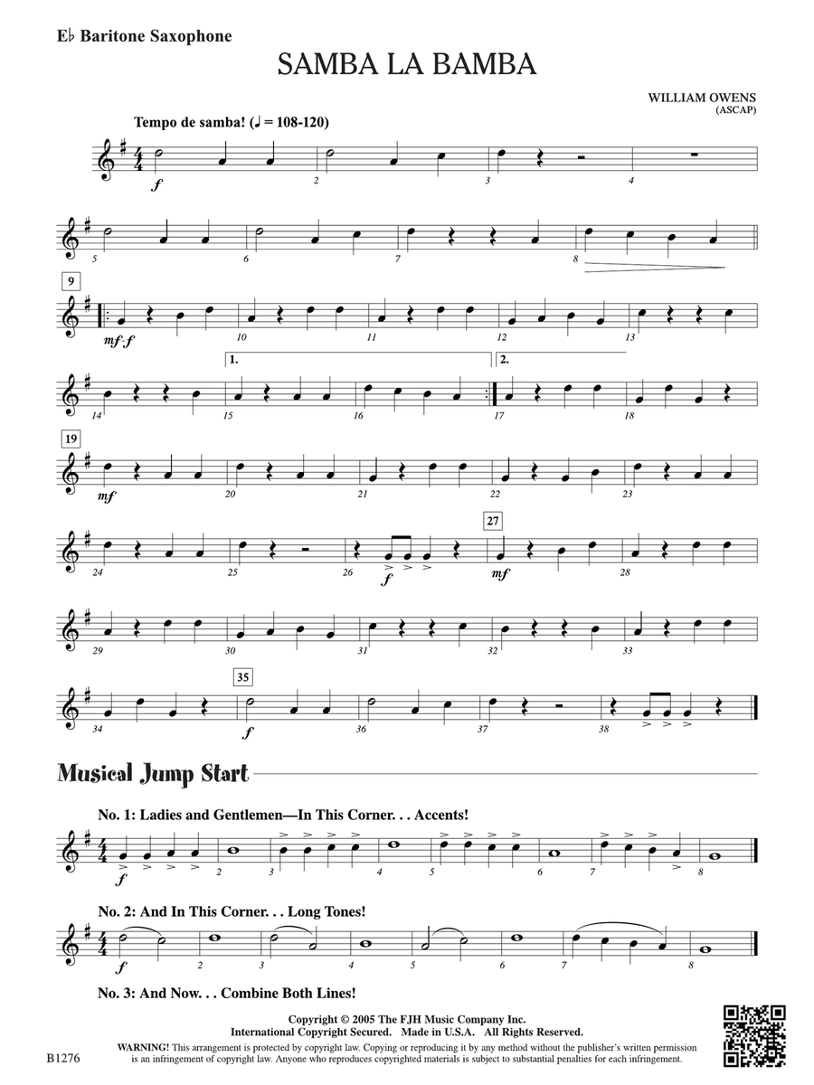 Samba La Bamba: E-flat Baritone Saxophone Baritone Saxophone scores gallery preview page 1