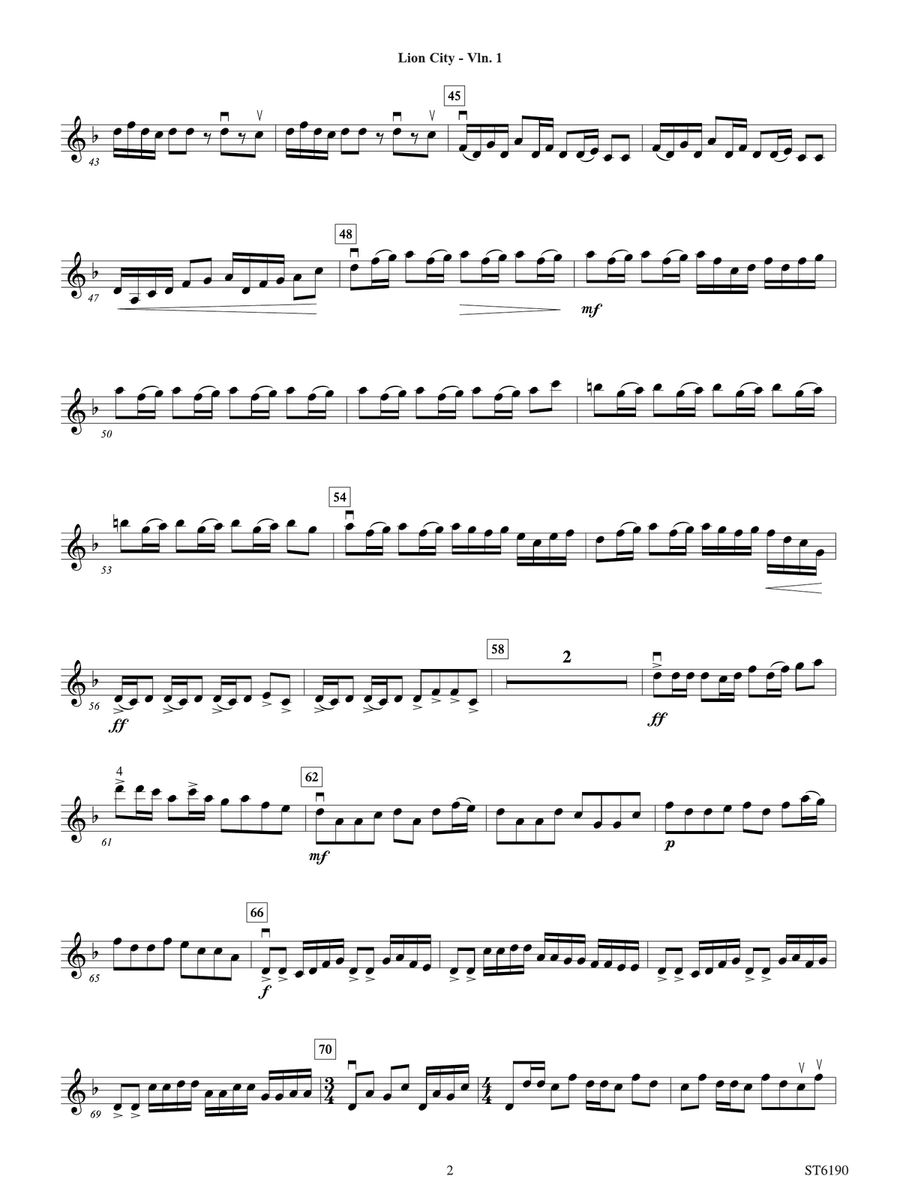 Lion City: Violin 1 Lion City: Violin 1 Violin scores gallery preview page 2