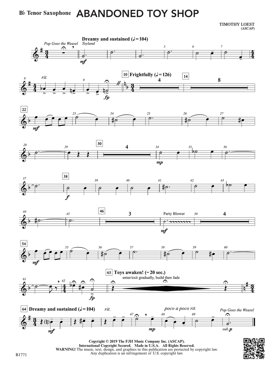 Abandoned Toy Shop: B-flat Tenor Saxophone Tenor Saxophone scores gallery preview page 1