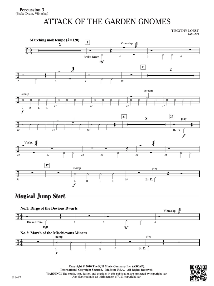 Attack of the Garden Gnomes: Percussion 3 Percussion scores gallery preview page 1