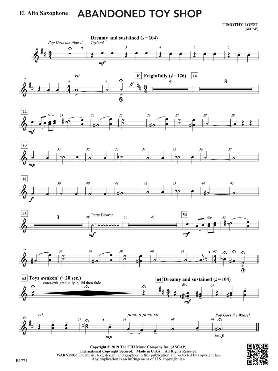 Abandoned Toy Shop: E-flat Alto Saxophone Alto Saxophone scores gallery preview page 1