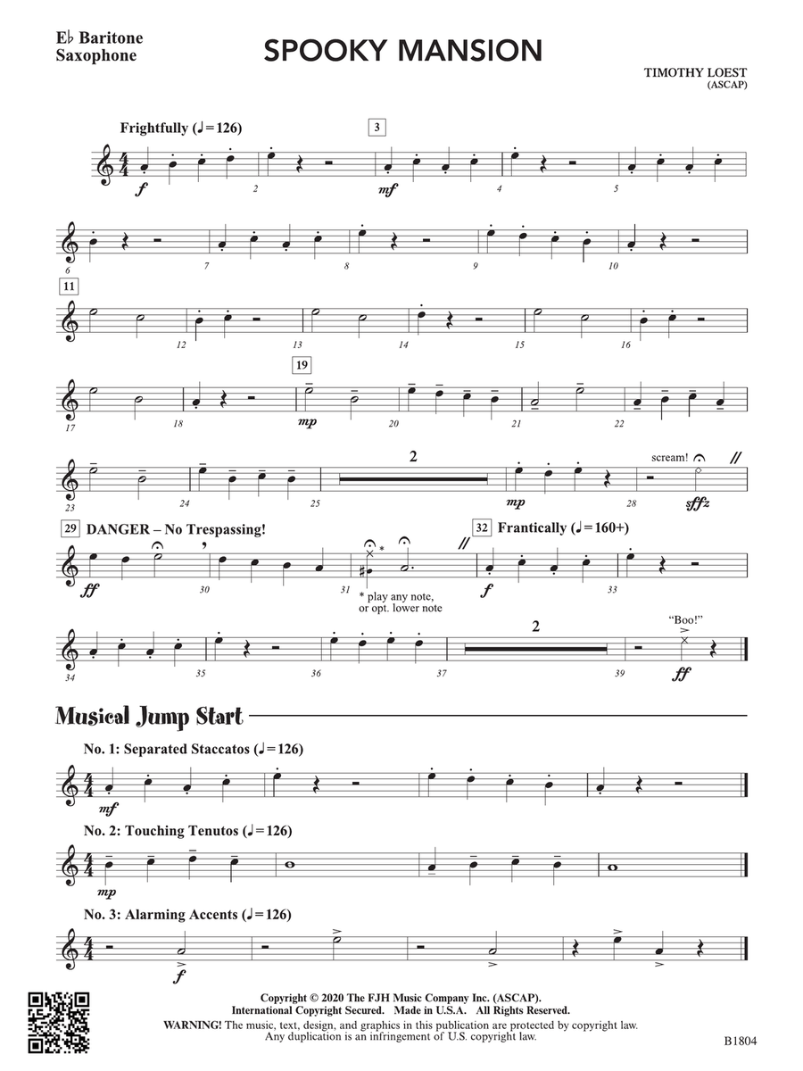 Spooky Mansion: E-flat Baritone Saxophone Baritone Saxophone scores gallery preview page 1